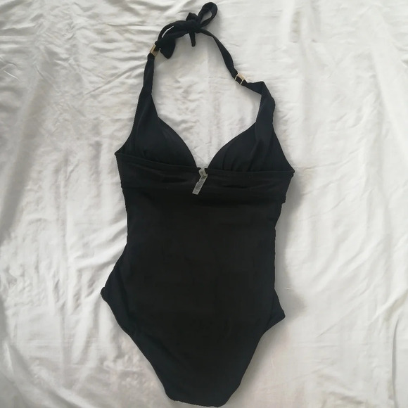 Victoria Secret Ruched Stomach Plunging Halter One Piece Swim Bathing Suit M - Picture 11 of 16